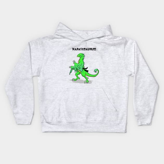 Karatesaurus in green for bright backgrounds Kids Hoodie by RubyMarleen